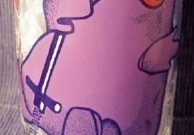 Vintage glass with purple mascot design