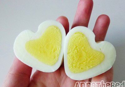 Heart-shaped boiled egg halves