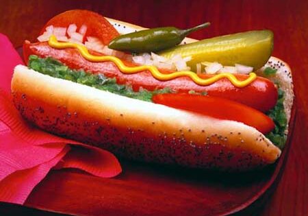 Chicago-style hot dog with toppings