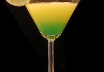 Vibrant layered cocktail on table