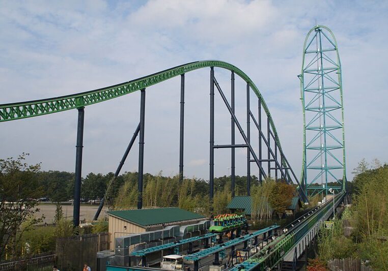 Thrilling amusement park ride with loop
