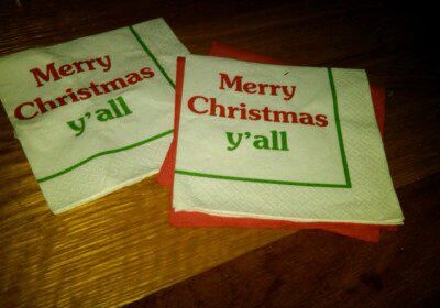 Merry Christmas napkins on display
