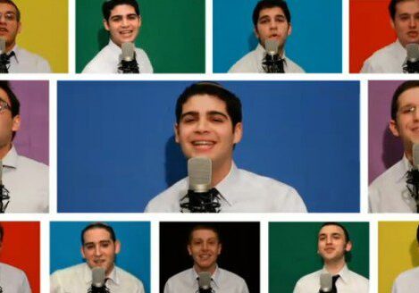 Group singing with colorful backgrounds