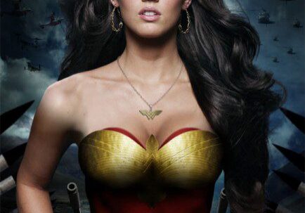 Superheroine standing confidently with flowing hair