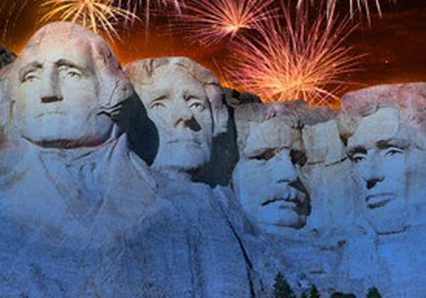 Fireworks illuminating Mount Rushmore