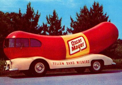 Iconic Wienermobile parked outdoors