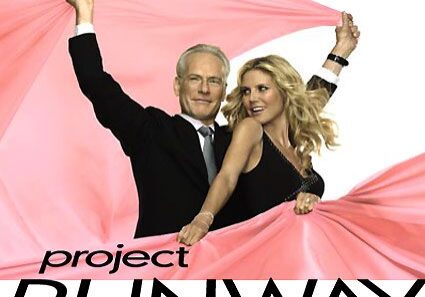 Fashion show hosts with pink fabric