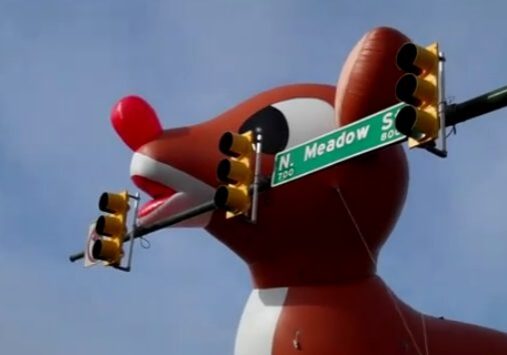 Festive reindeer balloon and traffic lights