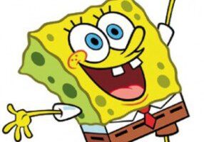 Cheerful cartoon sponge jumping