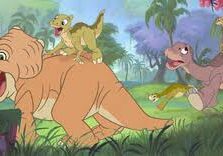 Dinosaurs in a colorful prehistoric forest