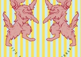 Striped background and mirrored dog illustration