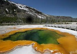 Colorful hot spring with vivid orange edges